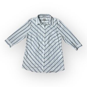 Chico's Blouse No-Iron Stain Shield Blue Stripped Cotton Button Up Top size 1